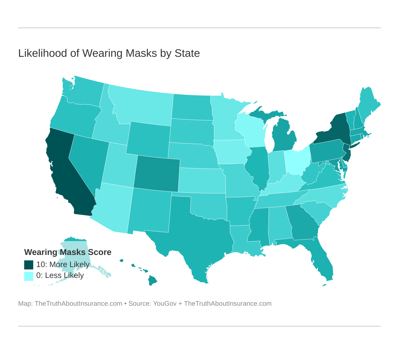 Likelihood of Wearing Masks by State